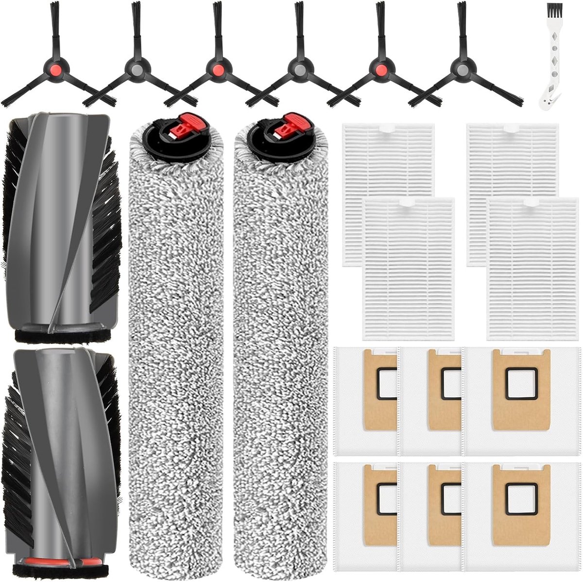 21-delige accessoireset voor Eufy zuig- en dweilrobot C28 5-in-1 | 1 paar hoofdborstels, 6 stofzakken, 2 dweilrollen, 4 HEPA-filters, 3 paar zijborstels, 1 reinigingsborstel