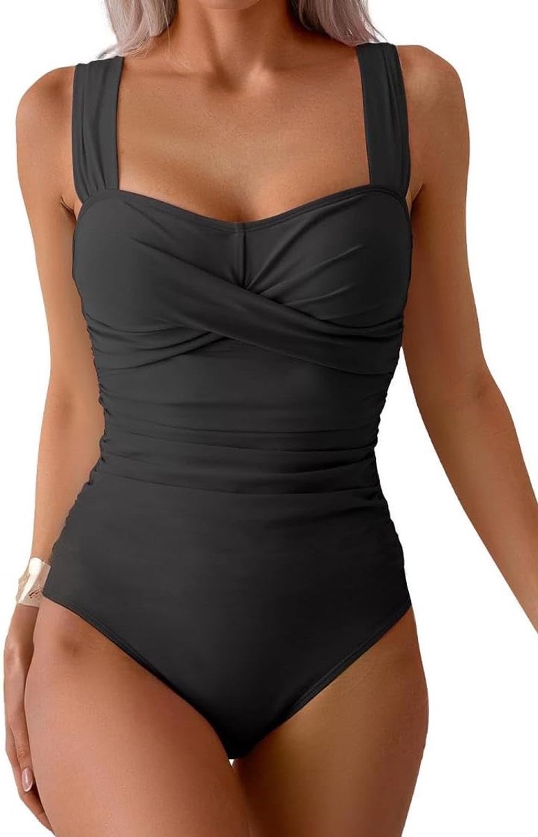 Vrouwen Een Stuk Buikcontrole Zwemmen Kostuum Ruches Volledige Dekking Bescheiden Badpak Verwijderbare Gewatteerde Badmode Brede Verstelbare Bandjes Badpak Vintage Push Up Monokini