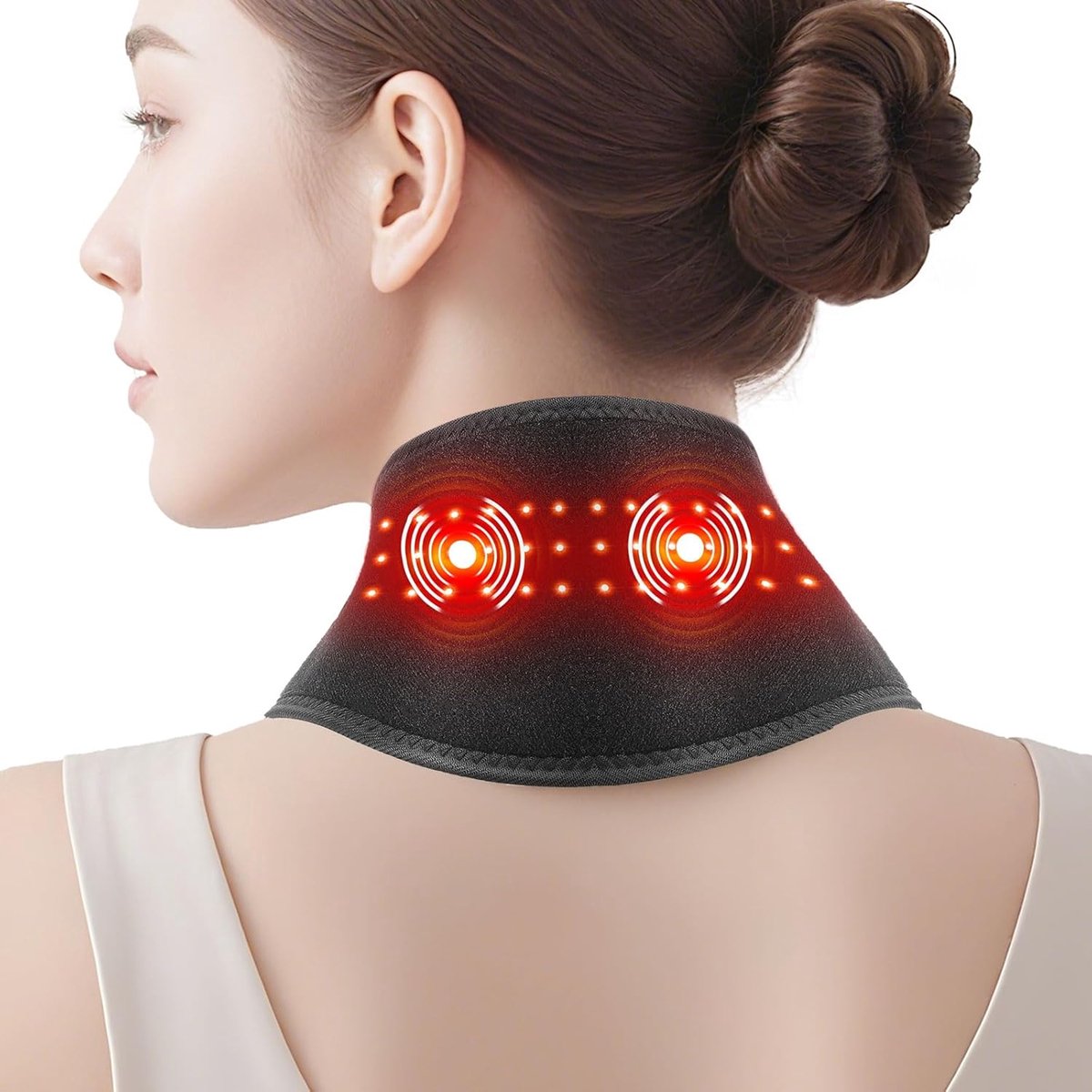 Nekverwarmingskussen Met Trilmassage, Draagbare Nekwarmte Met 660nm Rood Licht, 3 Warmteniveaus, 3 Trilmodi En 3000mAh Batterij, Geschikt Voor Vrouwen En Mannen, Lengte 85cm