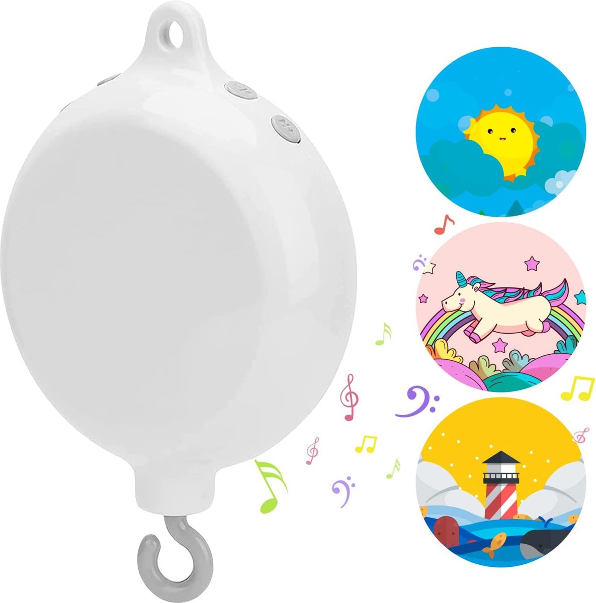 Babybeddengoed, beweegbare roterende muziekdoos met 3 stickers, 128 MB SD-kaart en 35 melodieën (zonder klemmen en speelgoed)