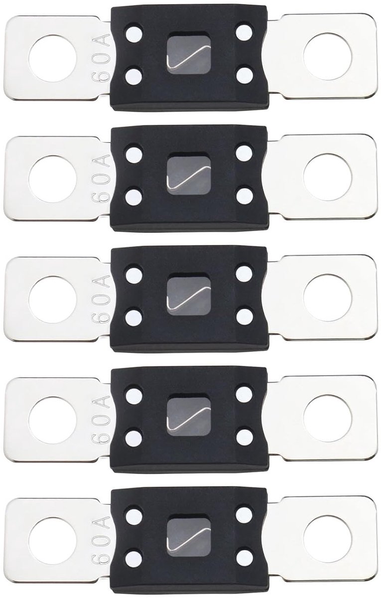 5 stuks Mega 60A krachtstroomzekeringen met schroefbevestiging van koperlegering. Autozekering voor auto's/vrachtwagens/bouw/landbouwmachines/bussen/caravans'