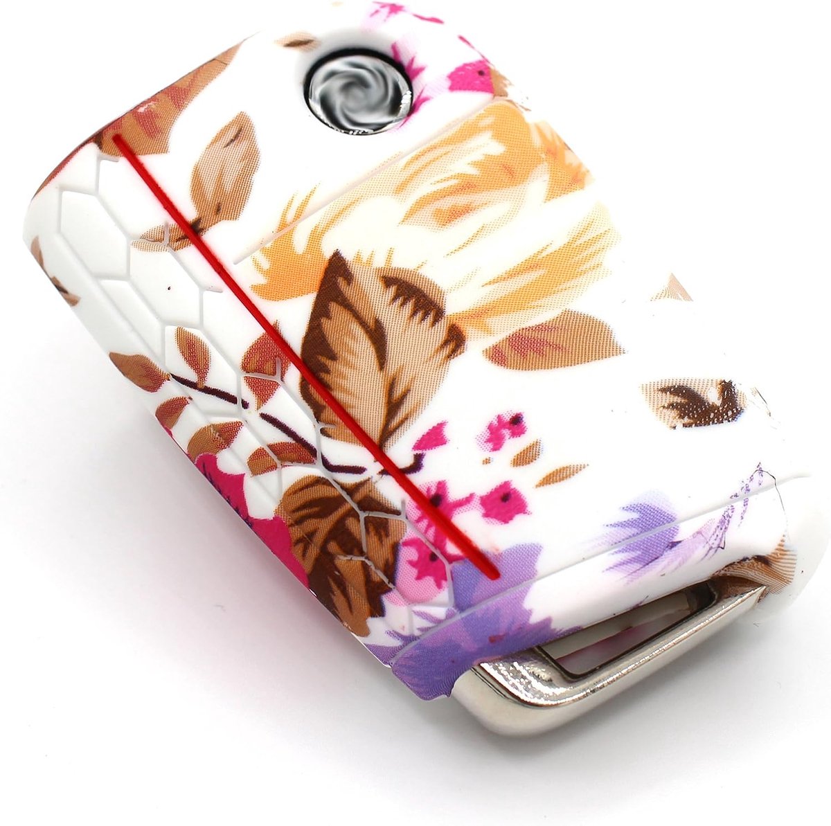 Sleutelhoes VB voor 3 toetsen autosleutel, siliconen cover, sleutelhoes, etui, beschermhoes (bloemenpatroon)