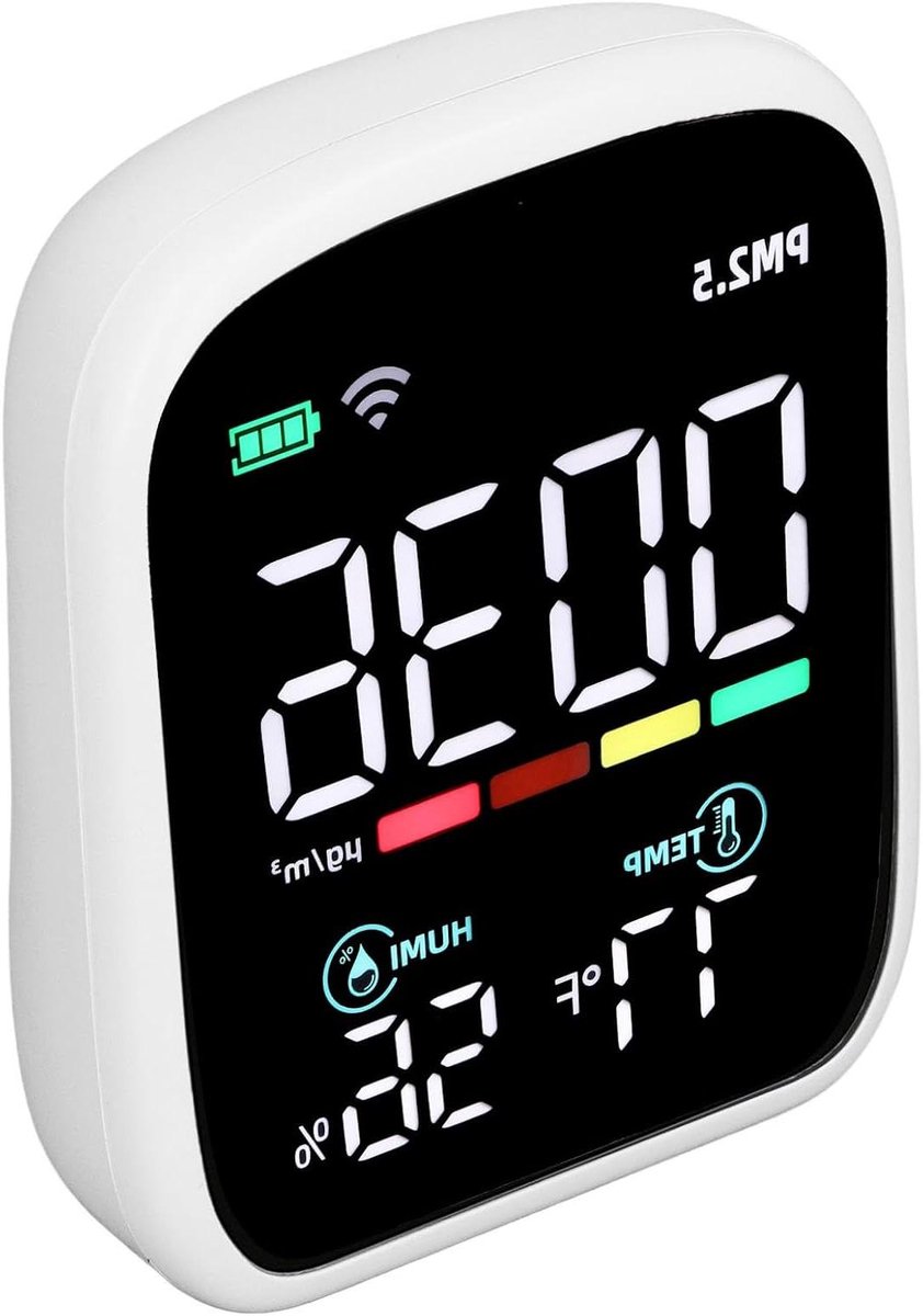 Luchtkwaliteit Meter - Luchtkwaliteit Detector Vochtigheid - Binnenlucht Kwaliteit Meten - NDIR Sensor - 14 x 11 x 4 cm