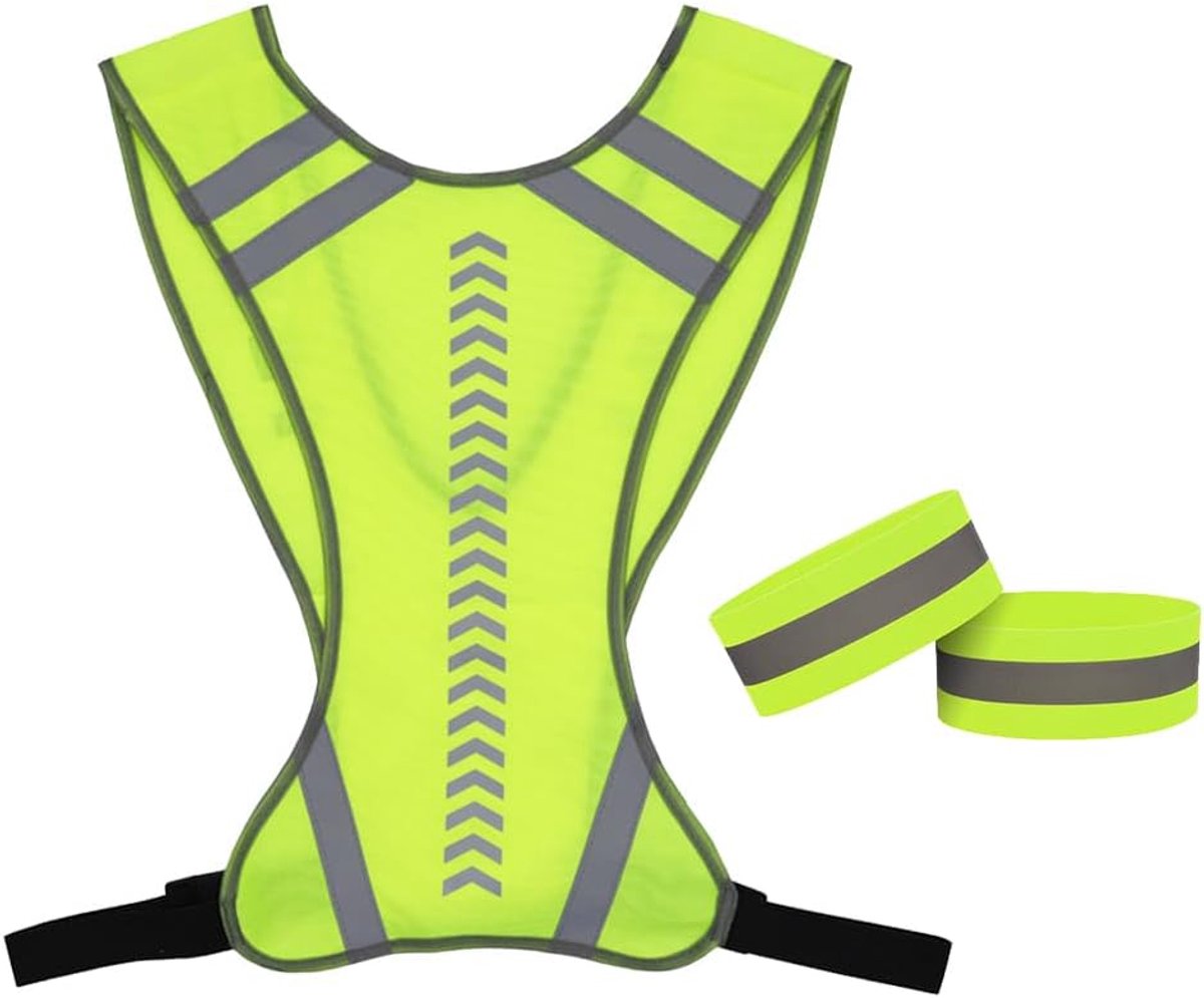 veiligheidsvest set, reflecterend veiligheidsvest instelbaar met 2 reflecterende banden voor fietsen, joggen
