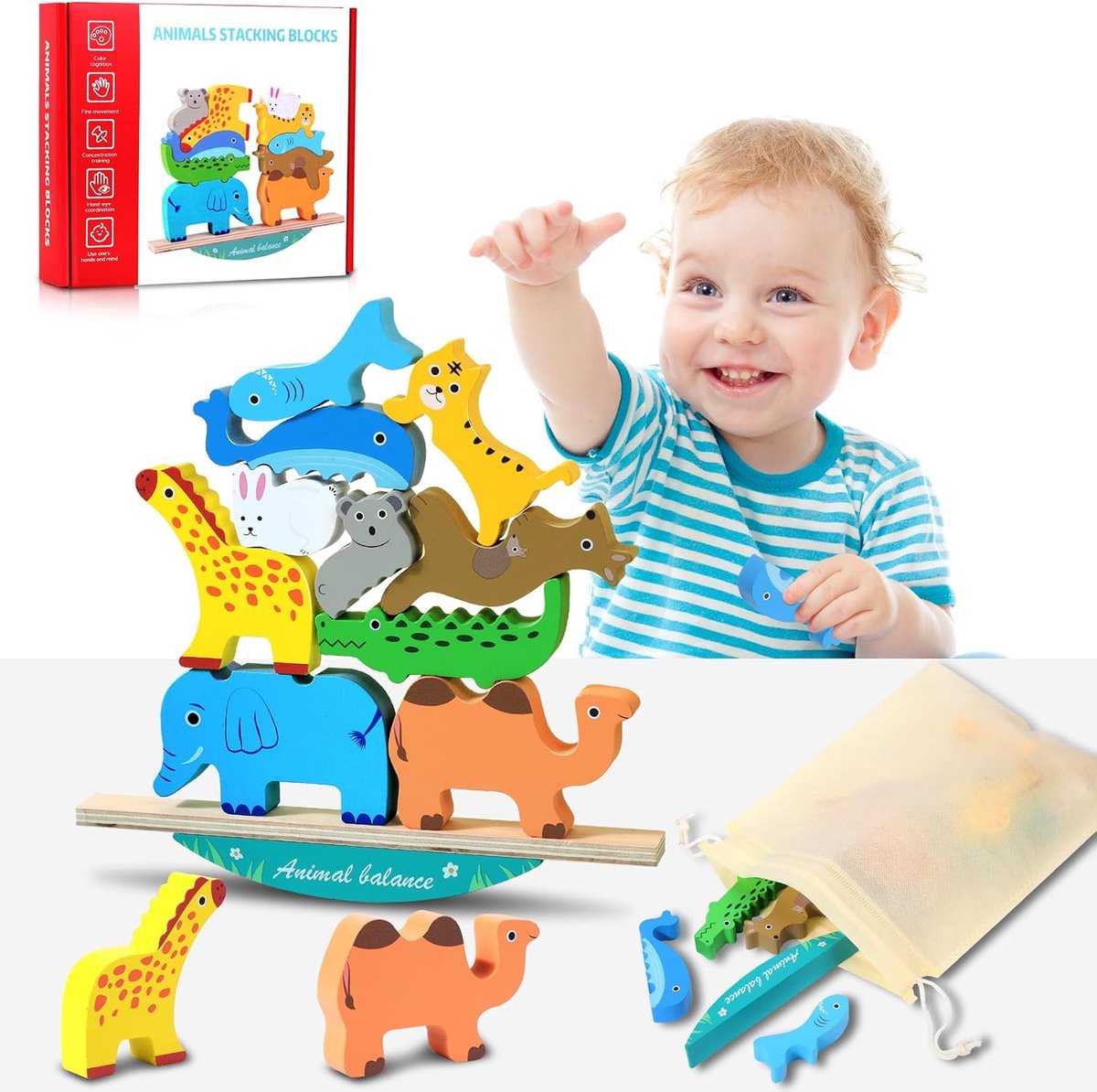 vanaf 2, 3, 4, 5 jaar, dier, stapelspeelgoed, Montessori-speelgoed van hout, cadeaus voor kinderen, pedagogisch (dier)