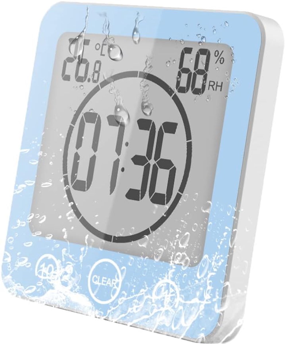 Digitale Badkamer Douche Klok - Waterdicht - Thermometer en Hygrometer - Ideaal voor Tijd en Temperatuur - ShopVlot