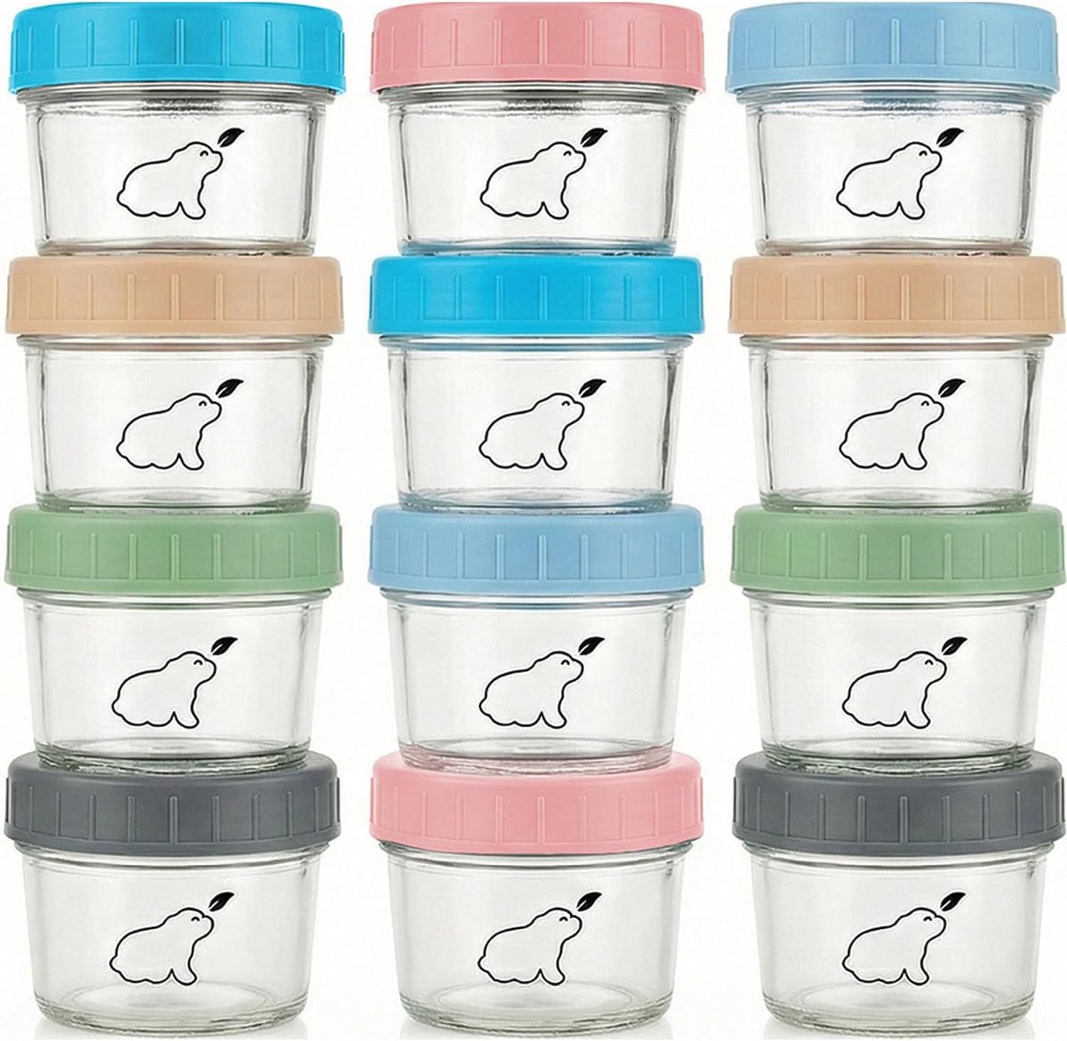 Baby Voedsel Opslag Containers 120ml (Set van 12) - Vaatwasser, Diepvries & Magnetron Veilig (Zonder Deksel) - BPA, Ftalaten, Lood & PVC Vrij – Herbruikbare Baby Speen Potten | Met deksel, opslag
