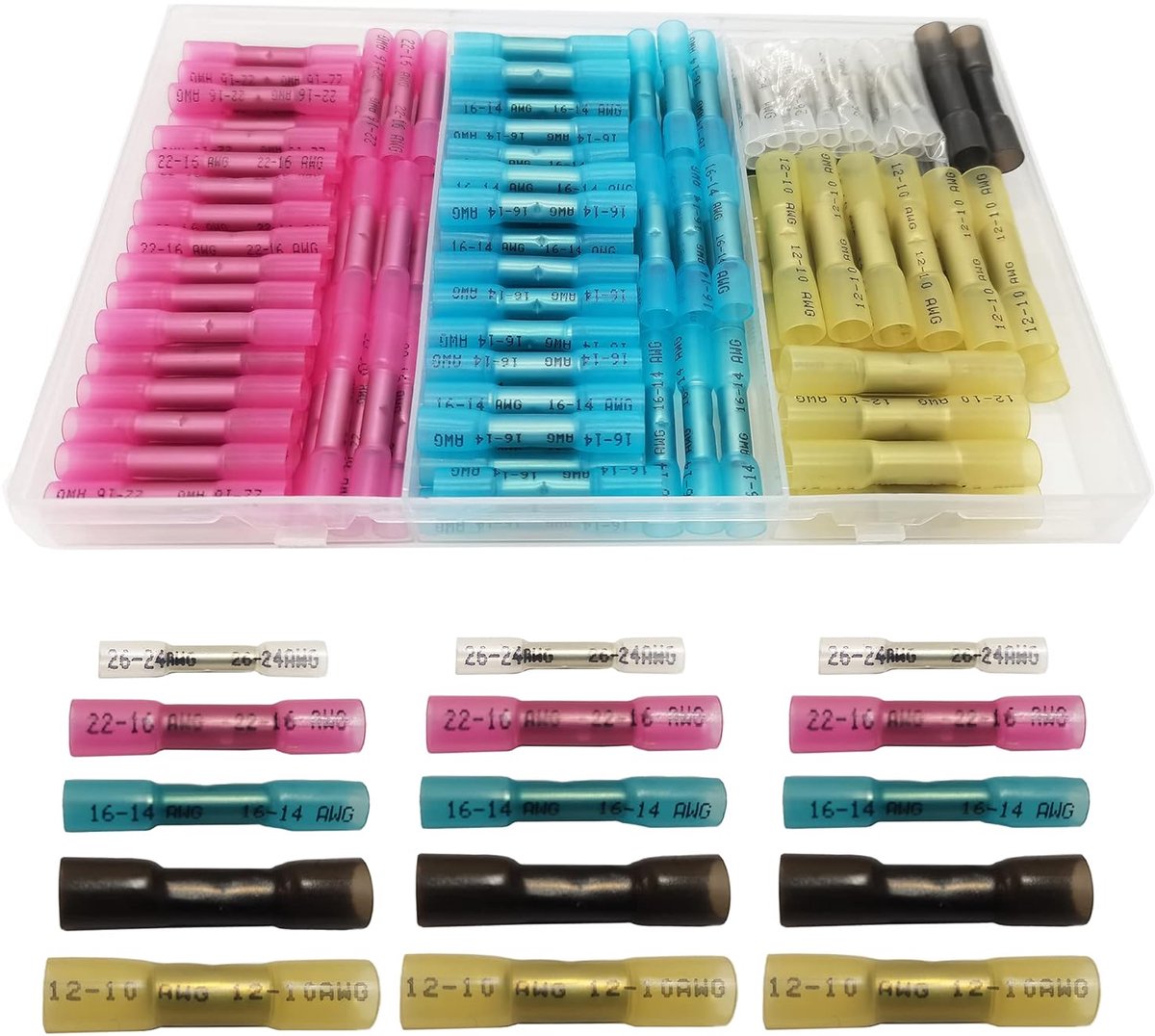 150Pcs Kabelverbinders Draadconnector 26-10 AWG, Krimpkous Stootverbinders, Waterdichte Geïsoleerde Elektrische Terminal