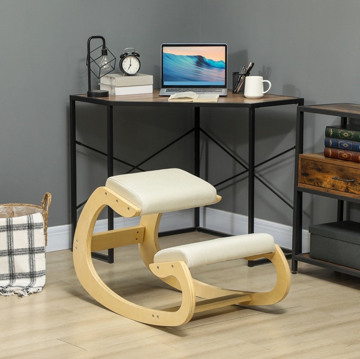 COVREO Kniekruk schaukelend 55 x 85 x 55 cm, Cream White, Hout, 120 kg