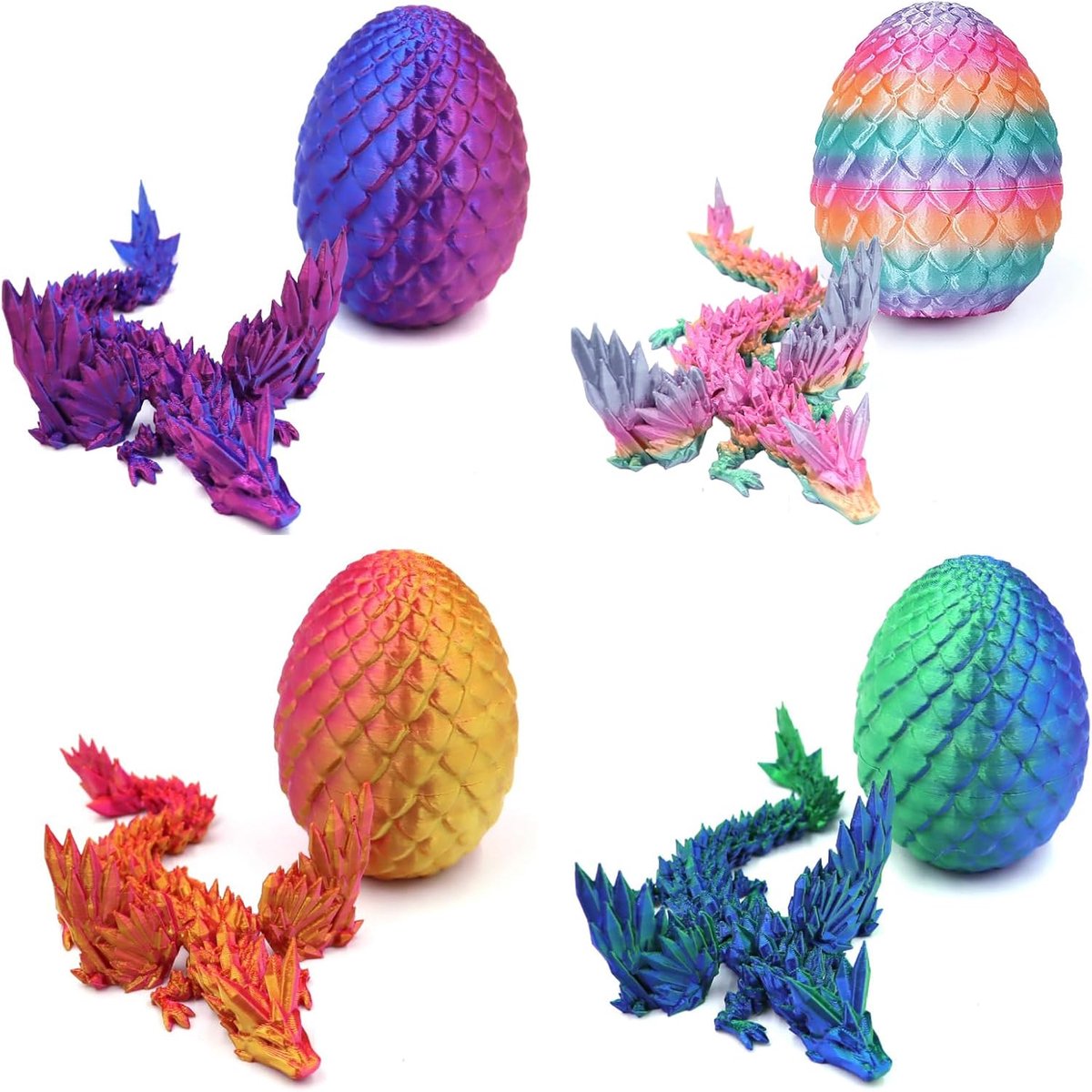 4-delige 3D-bedrukte drakeneieren met draak, kristallen draak fidget-speelgoed met beweegbare gewrichten, huis- en paasdecoratie voor alle leeftijden
