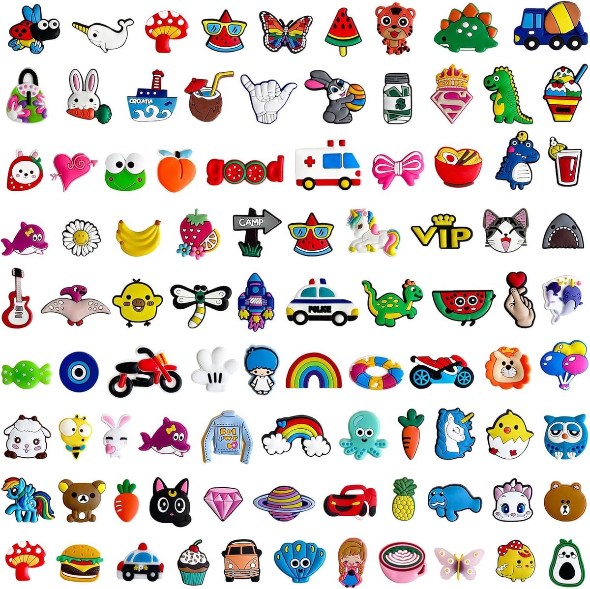 100 stuks schoenhangers, zomerse frisse strandschoen clogs charms, schoen charms voor kinderen, verschillende willekeurige, afneembare schoen decoratie accessoires voor kinderen jongeren