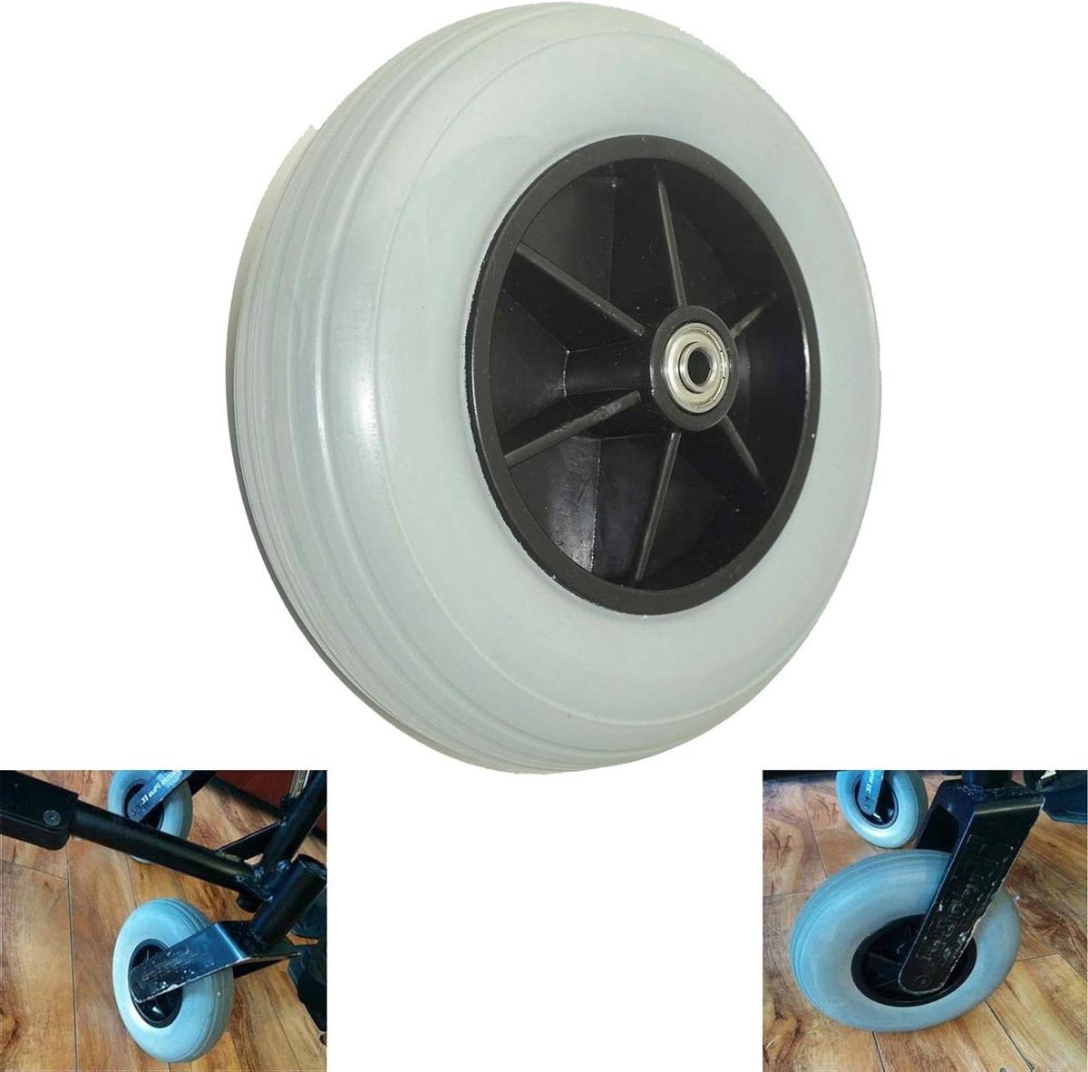 Rolstoel Voorwiel - Caster Assembly - Mobiliteit Verbeteren - Hoge Kwaliteit Polyurethaan - 8x2 inch - Grijs