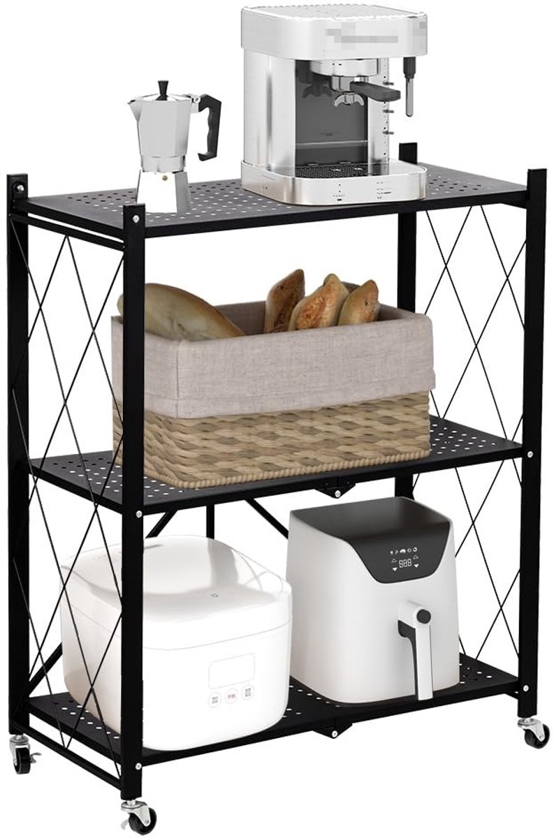 Omgoods - Inklapbaar Opbergrek met Wieltjes voor Keuken en Woonkamer, Zwart