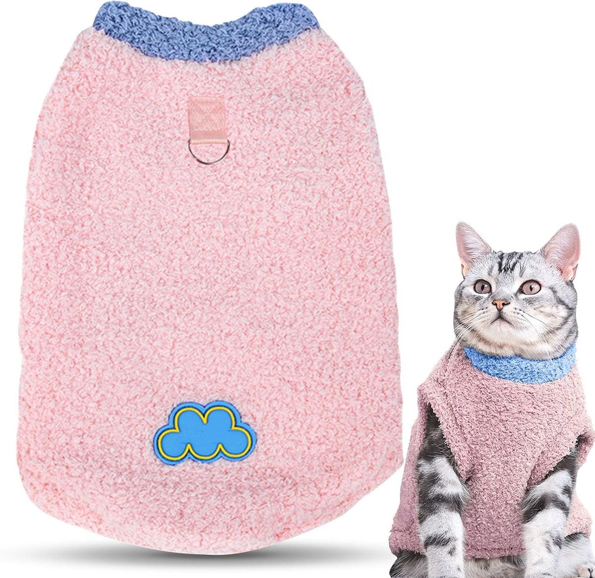 Zachte en ademende winterjas voor kleine honden en katten, sleeveless puppy sweater met D-ring, warme herfst- en winterkleding voor huisdieren in het roze