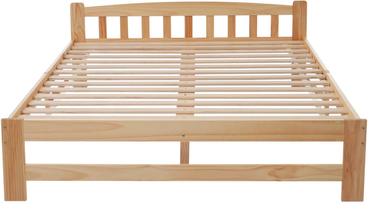 Happiq Tweepersoonsbed 140x200 cm Naturel – Bedframe met Lattenbodem en Hoofdbord Natural Wood
