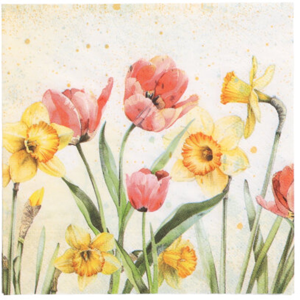 6x 100 Servetten 3-laags 1/4 vouw 33 cm x 33 cm Tulips & Daffodils