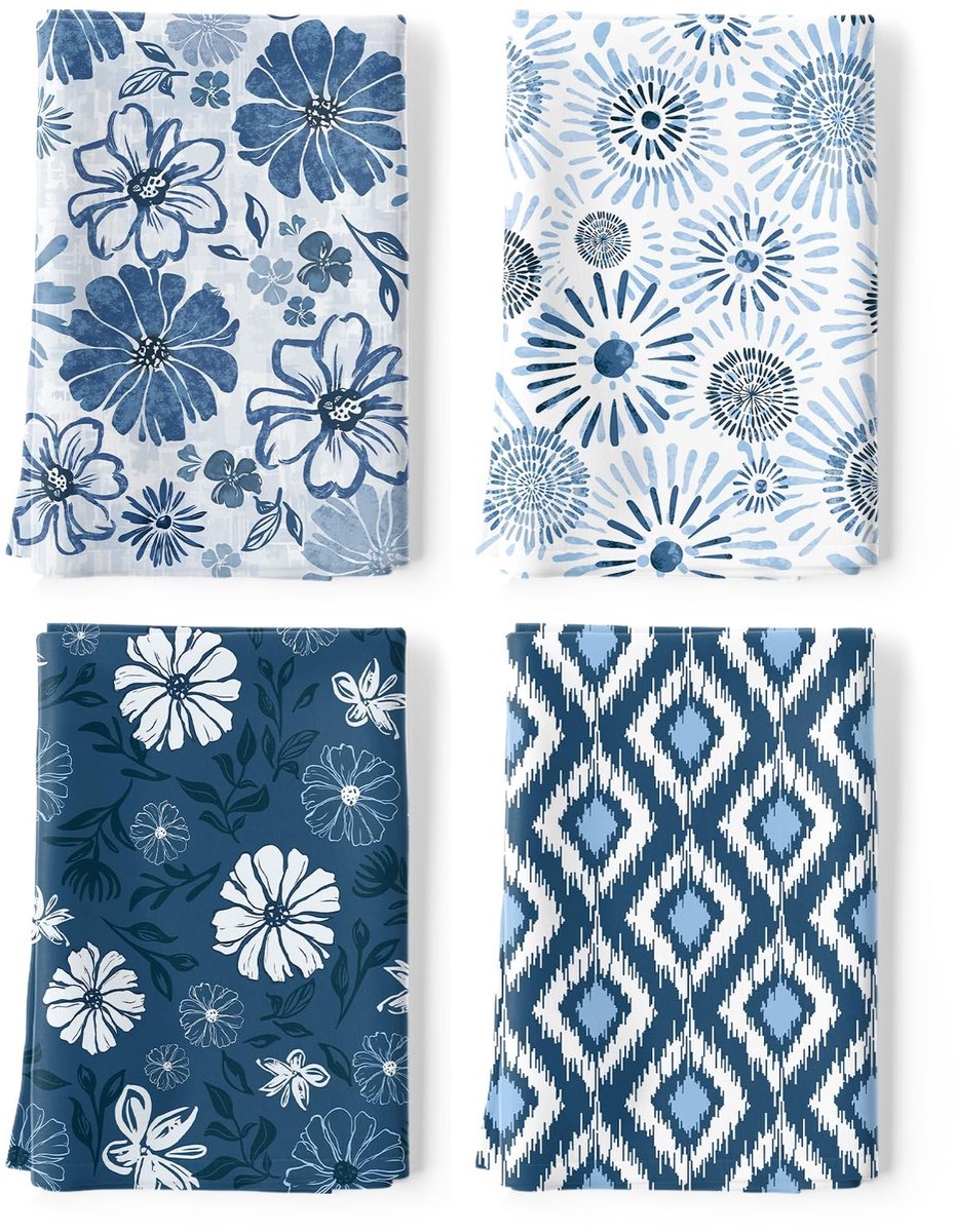 Omgoods - Boho Bloem Theedoeken Set 4 Stuks - 100% Katoen - 45x70 cm
