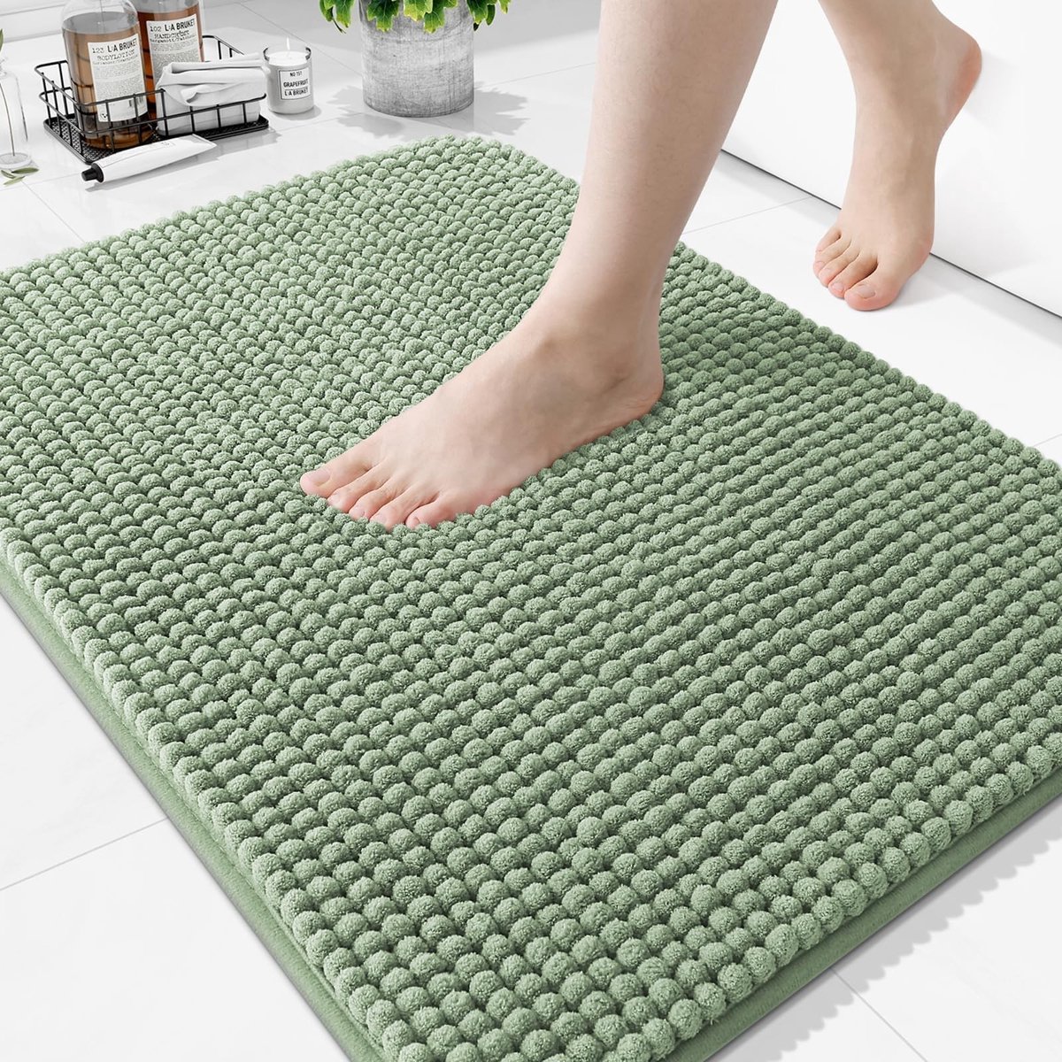 Omgoods - Extra Dikke Chenille Badmat met Antislip en Wasbare Eigenschappen in Grasgroen