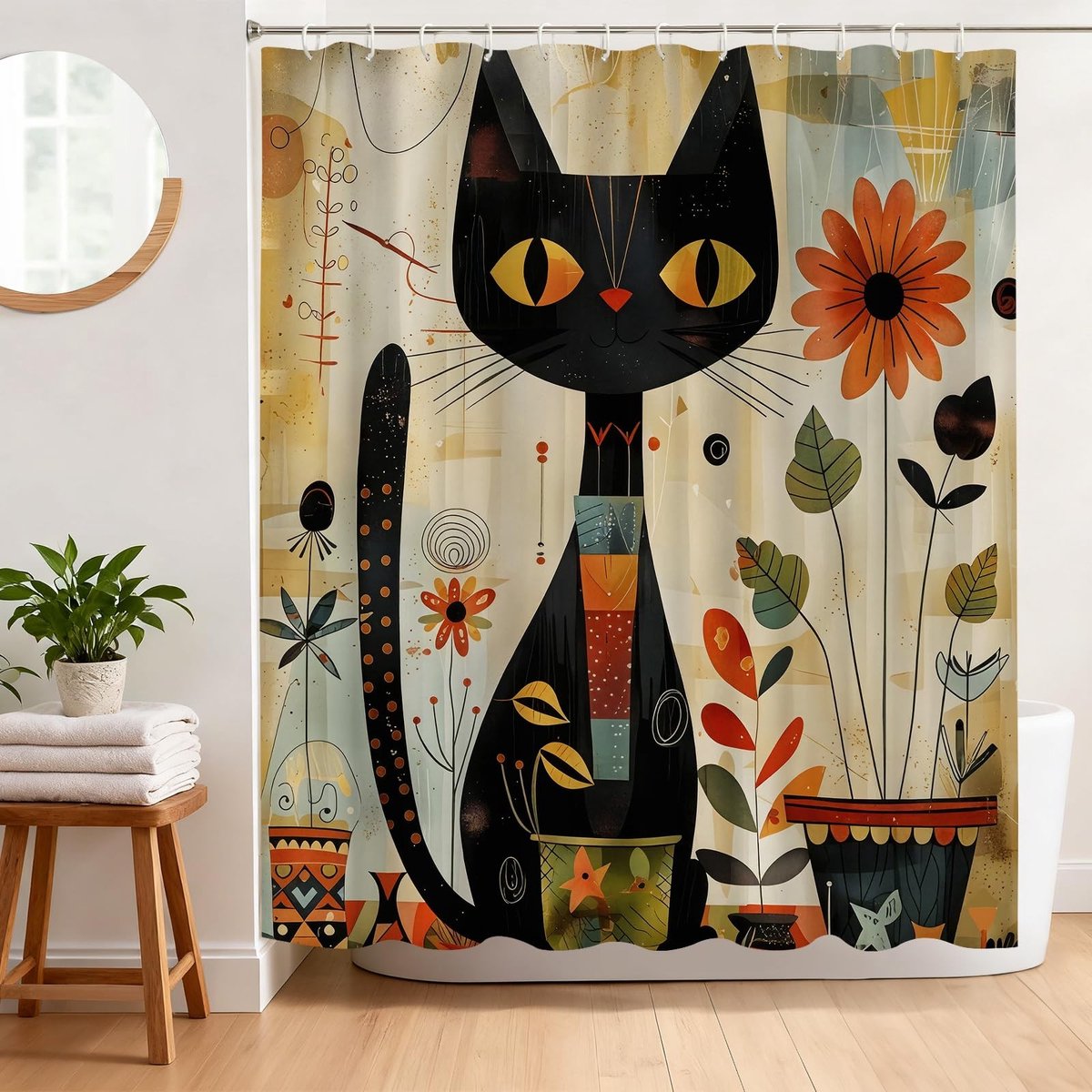 Omgoods - Mould Resistant Douchegordijn met Grappige Kat - 180 x 180 cm Waterdicht Polyester