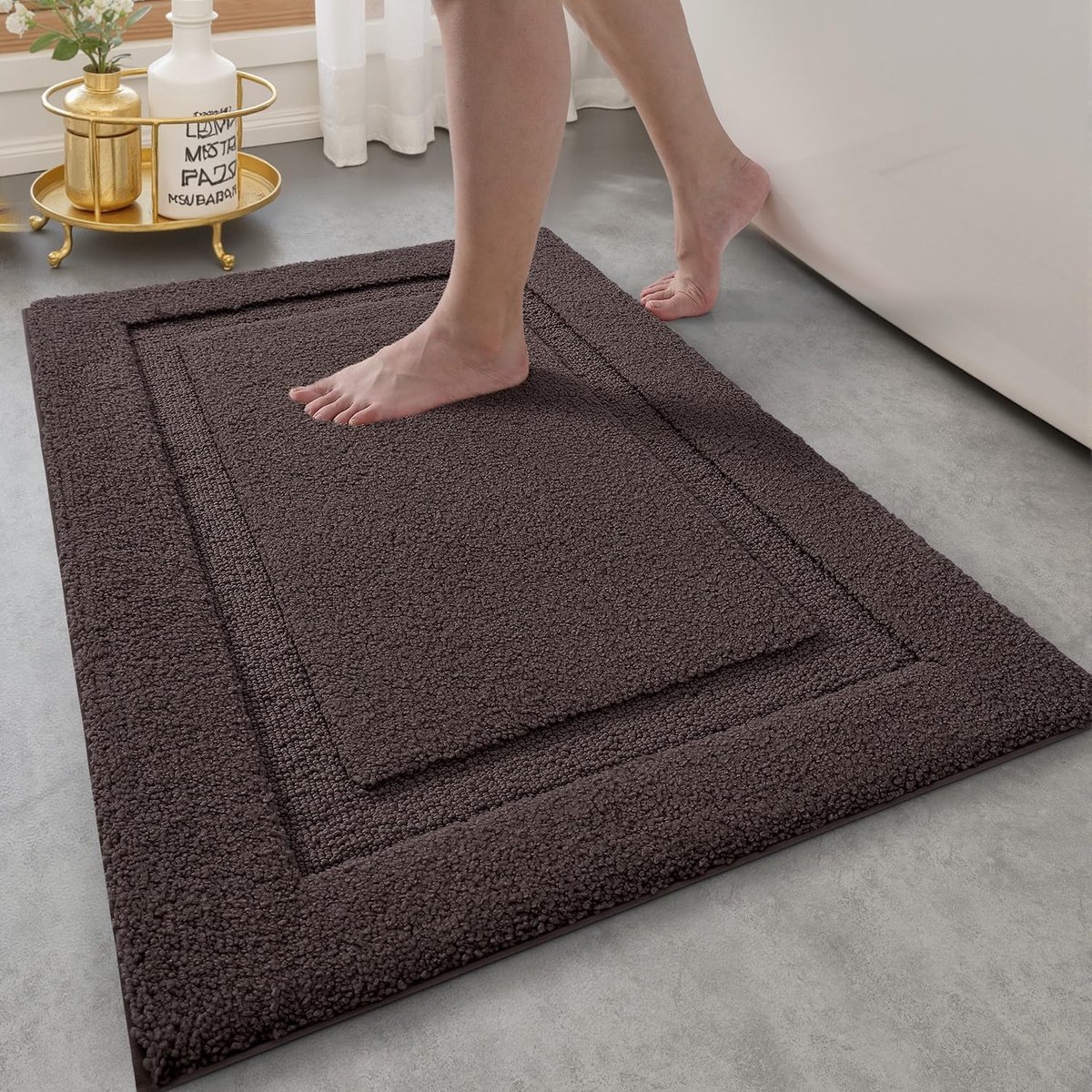 Omgoods - Antislip Badmat Microvezel, Zacht en Absorberend, Bruin, 50 x 80 cm