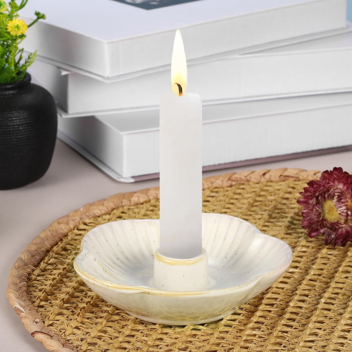 Omgoods - 2 Stuks Keramische Kaarsenhouders Scandinavische Stijl Wit