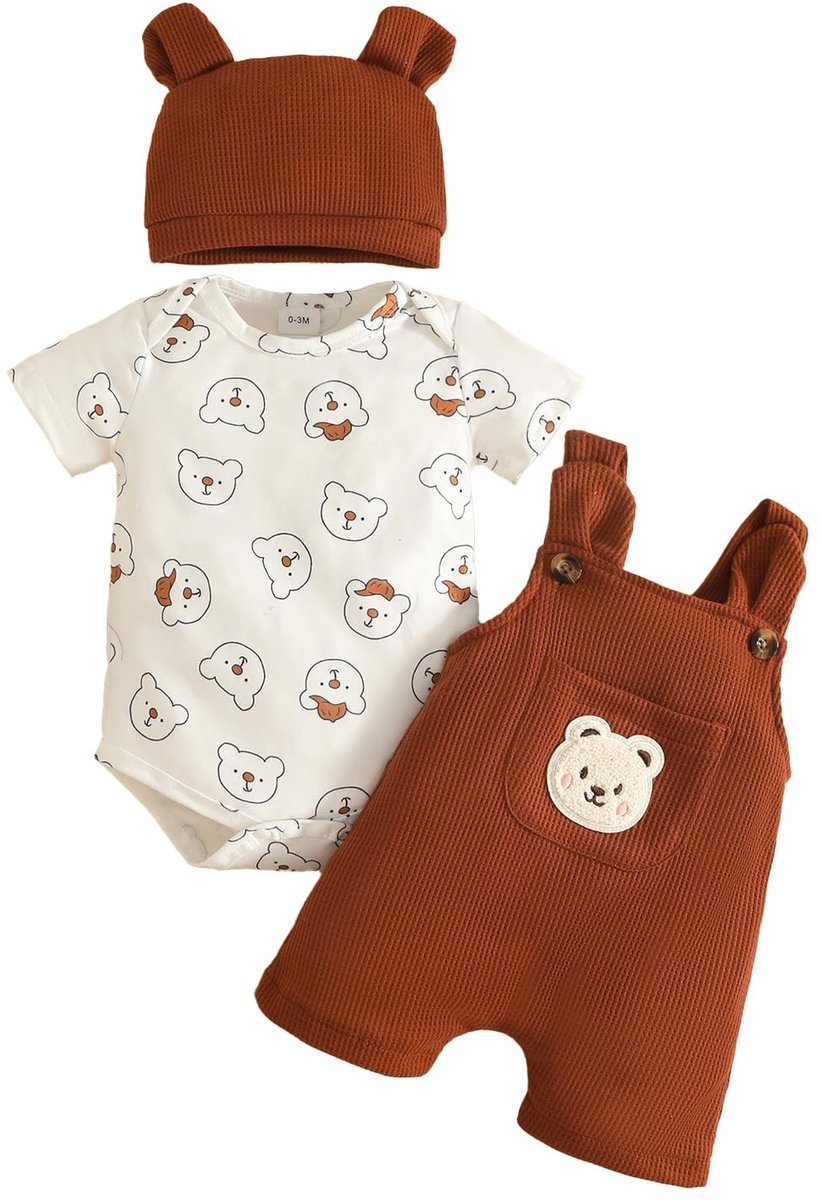 Omgoods - Babyset met Lange Mouwen en Slabbetje met Berenprint