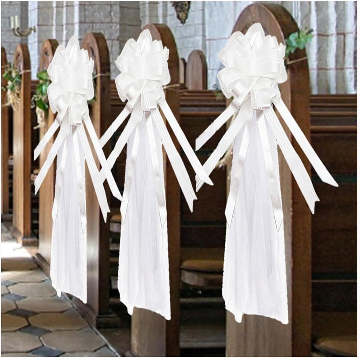 Strikken bruiloft stoelstrik wit lint bruiloftsstrikken met tule geschenkstrikken autoversiering gangstoel decoraties voor bruiloft party verjaardag wit #2