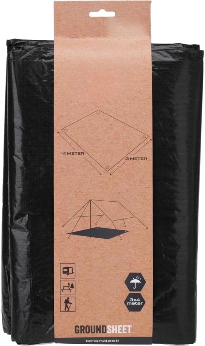 SnelShoppen - Grondzeil 3x4M - Zwart - Tentzeil - Camping - Gronddoek - Vloermat - Ideaal voor Festivals en Buitenactiviteiten