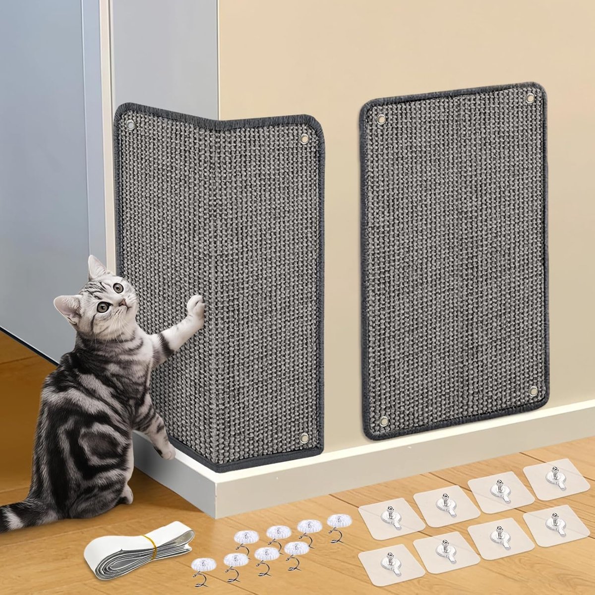 Krabmatten voor katten, meubelbeschermers tegen krabben van katten op de bank, sisal, krasbescherming voor bank, hoek, deur - grijs, 60 x 25 cm