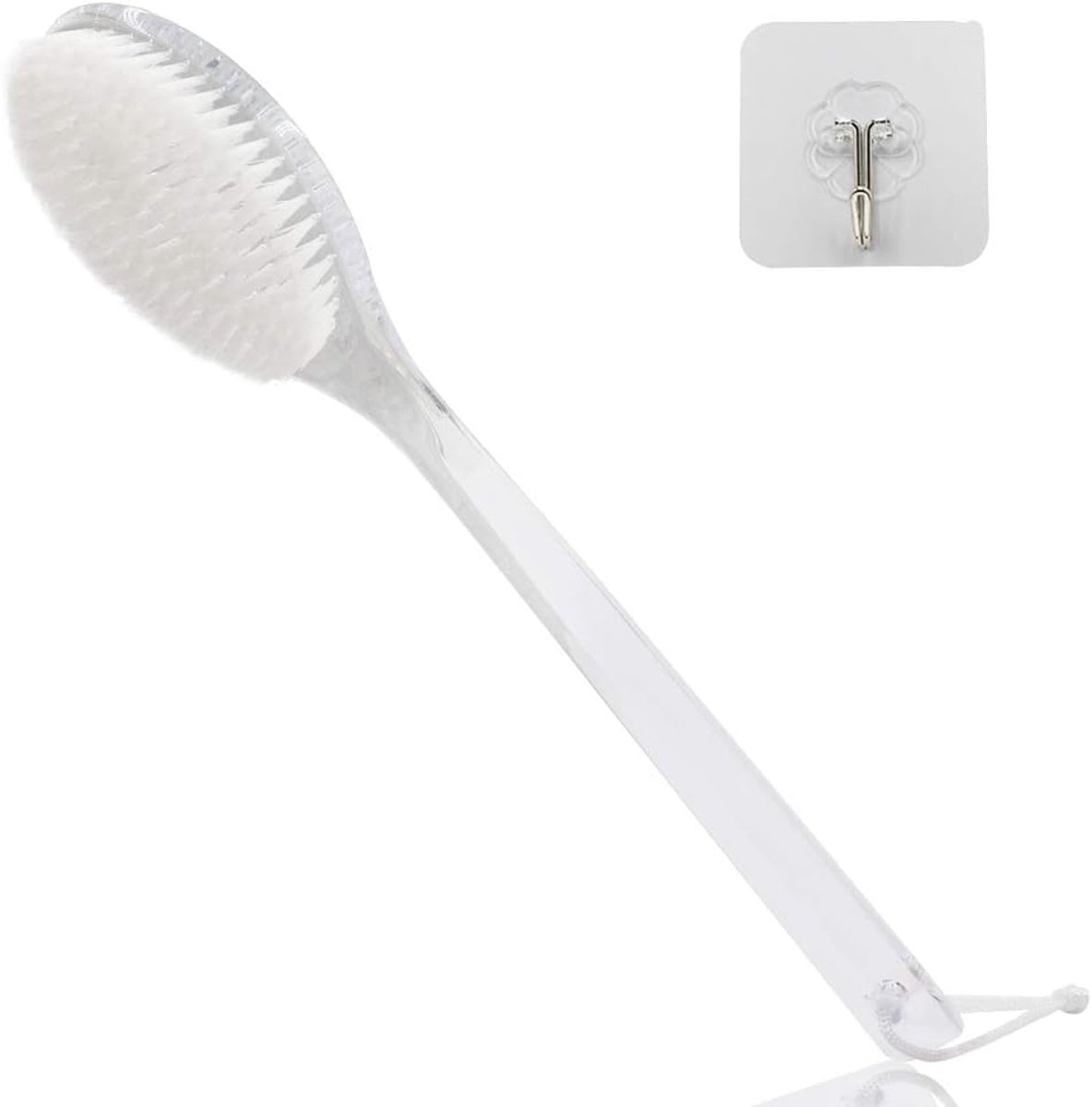 Brush Droog borstelen Terug Scrubber met gebogen Plastic Lange Handvat Bad Douche Borstel Droge Huid Exfoliërende Cellulite Borstel voor Mannen en Vrouwen (Transparant Handvat)