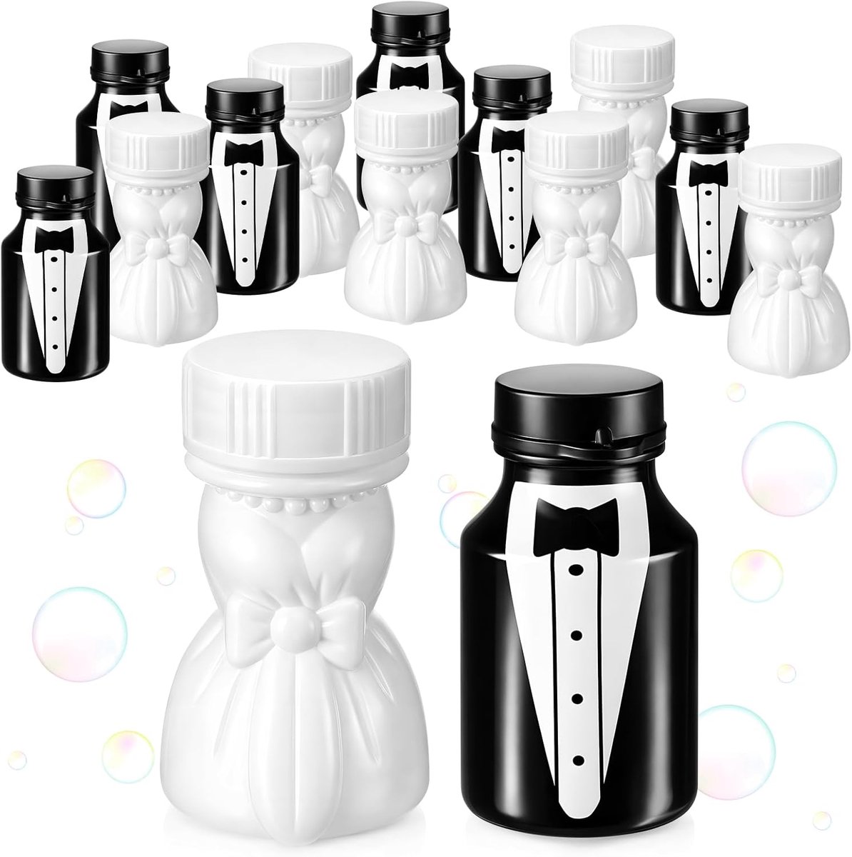6 Paar Huwelijksbellen voor Paar, Bellenflessen Bruid en Bruidegom met Satijnen Lint, Accessoire voor Ceremonie, Bedankje voor Gasten bij Gemeentehuis, Verloving
