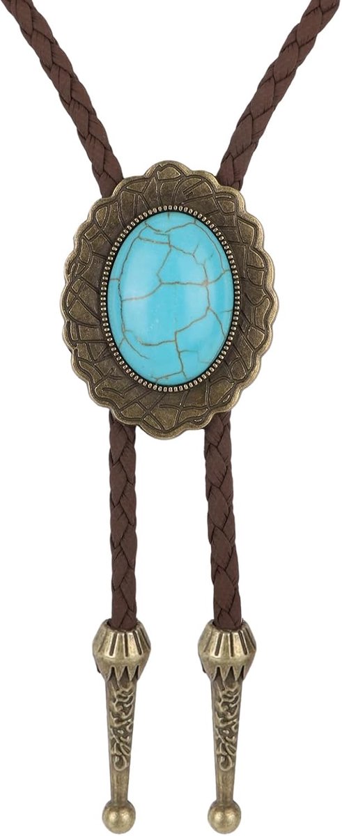 Bolo Tie voor Mannen, Western Cowboy Bolo Ketting Verstelbaar Bruin Gevlochten Koord met Turkoois Klassiek Country Rodeo Outfit Accessoires voor Vrouwen