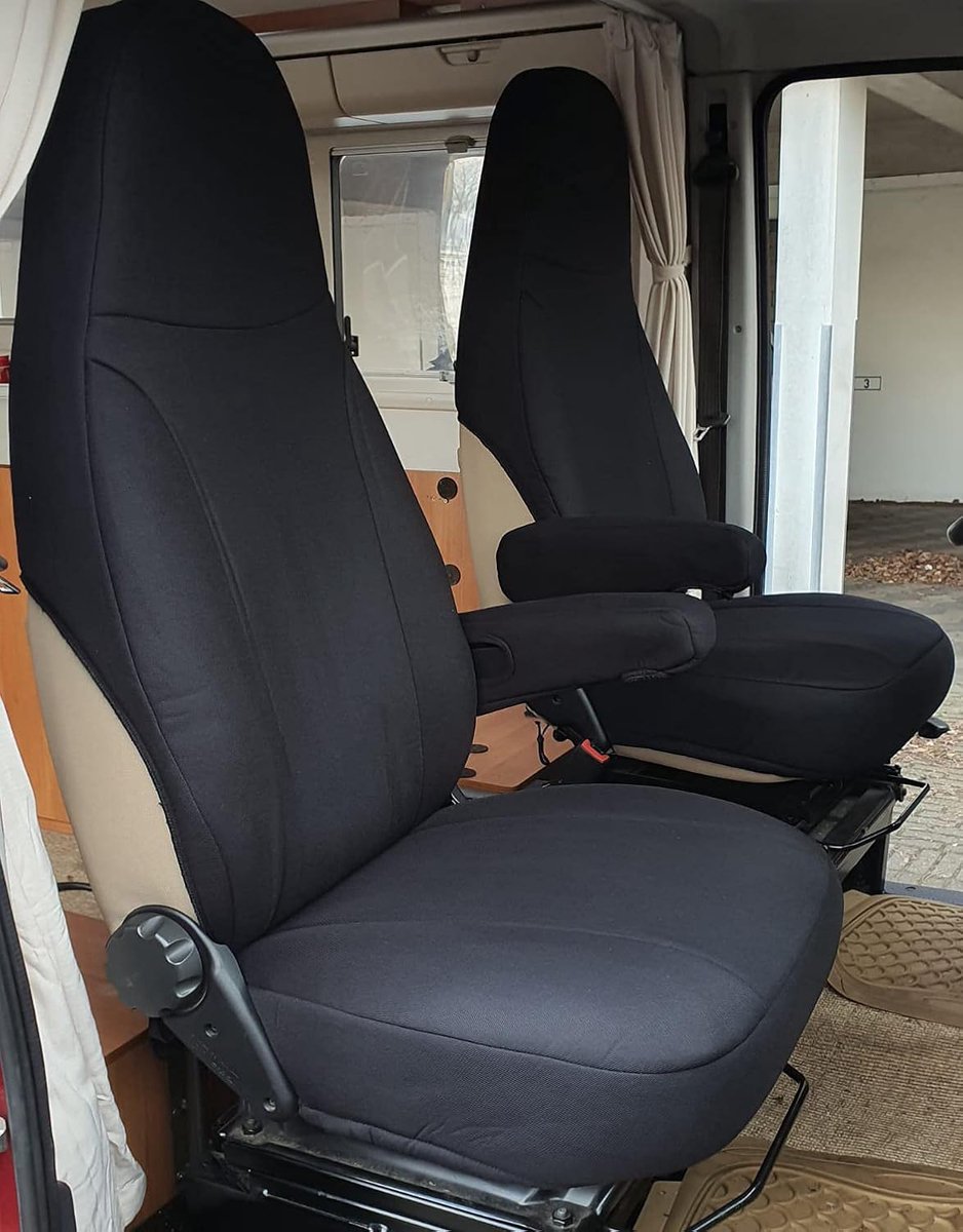 SITZBEZÜGE Pilotenbeschermhoezen, stoelovertrekken, compatibel met camper, Ducato, bestuurder en passagier, 814, set beschermhoezen in zwart