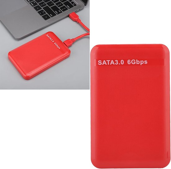 SnelShoppen - 6TB externe harde schijf houten behuizing zwart, wit, rood - snelle data opslag en backup met UASP protocol — afbeelding 3