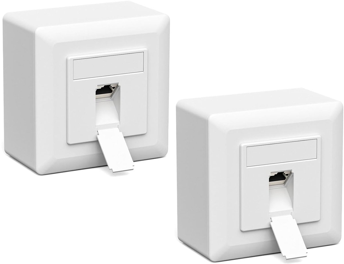 iwillink Cat7 Netwerkdoos, 1 poort, 10 Gigabit afgeschermd LAN-stopcontact, netwerkdoos, opbouw/inbouw, universeel, POE+, compatibel CAT7, CAT6, CAT6A, wit