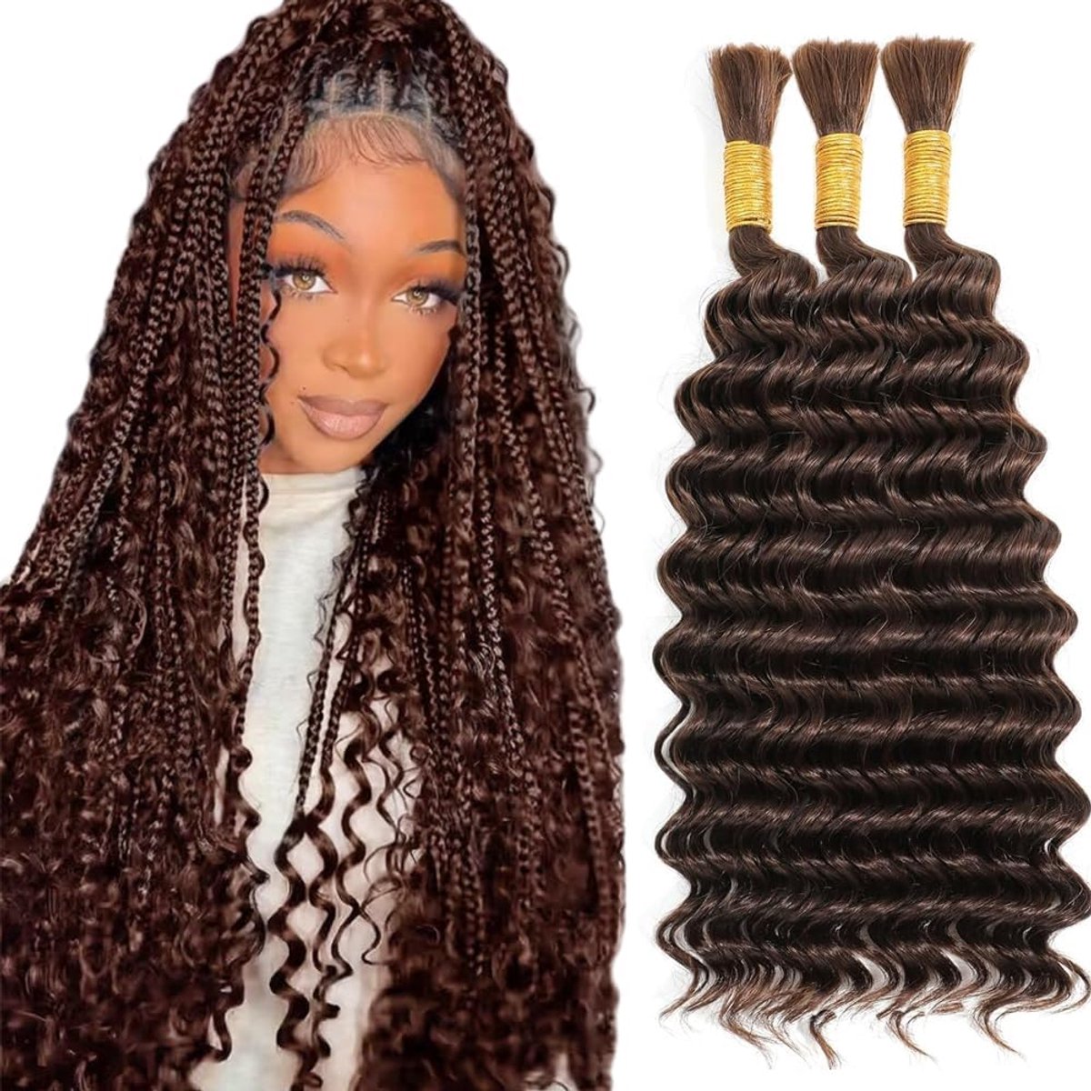 Wave Bulk hair for Braiding #4 Chocolate Brown Menselijk haar No Weft Premium Braiding Hair Extensions for Boho Braids With Minimal Tangle 3 Bundles/Pack 20 20 20 Inch