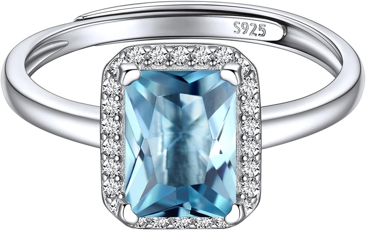 925 Sterling Zilver Gesimuleerde Geboortesteen Ringen Belofte Bruiloft Verstelbare Ring voor Vrouwen Vierkant/Rond/Hart/Traan Cut Edelsteen Verjaardag Sieraden (met Geschenkdoos), Sterling