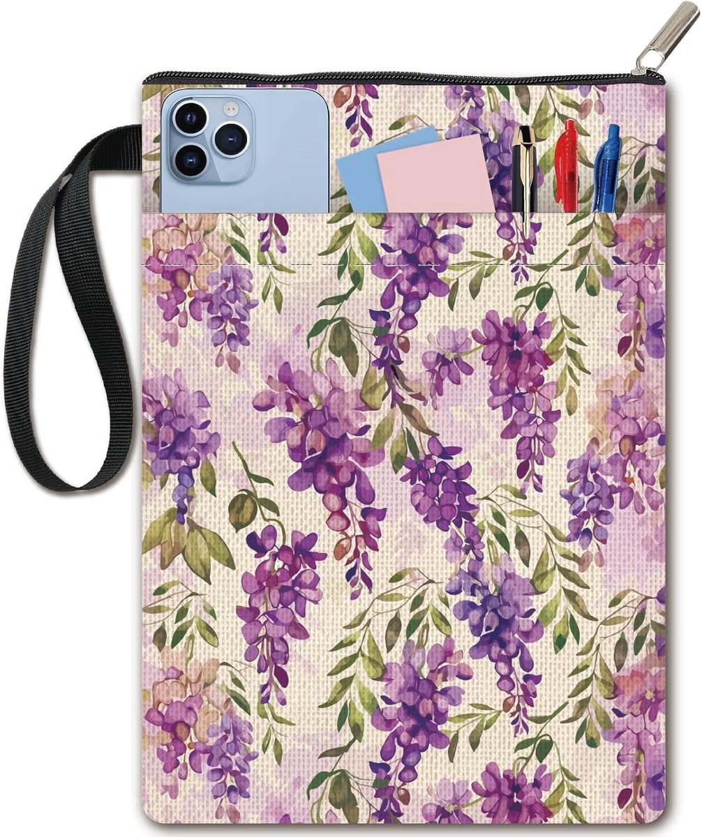 Boekomslagen Wisteria Bescherming voor Bloemenboeken Paarse Hoes voor Paperback Bescherming voor Notitieboeken met Vaste Omslag Wasbare Stoffen Hoes met Rits en Tas