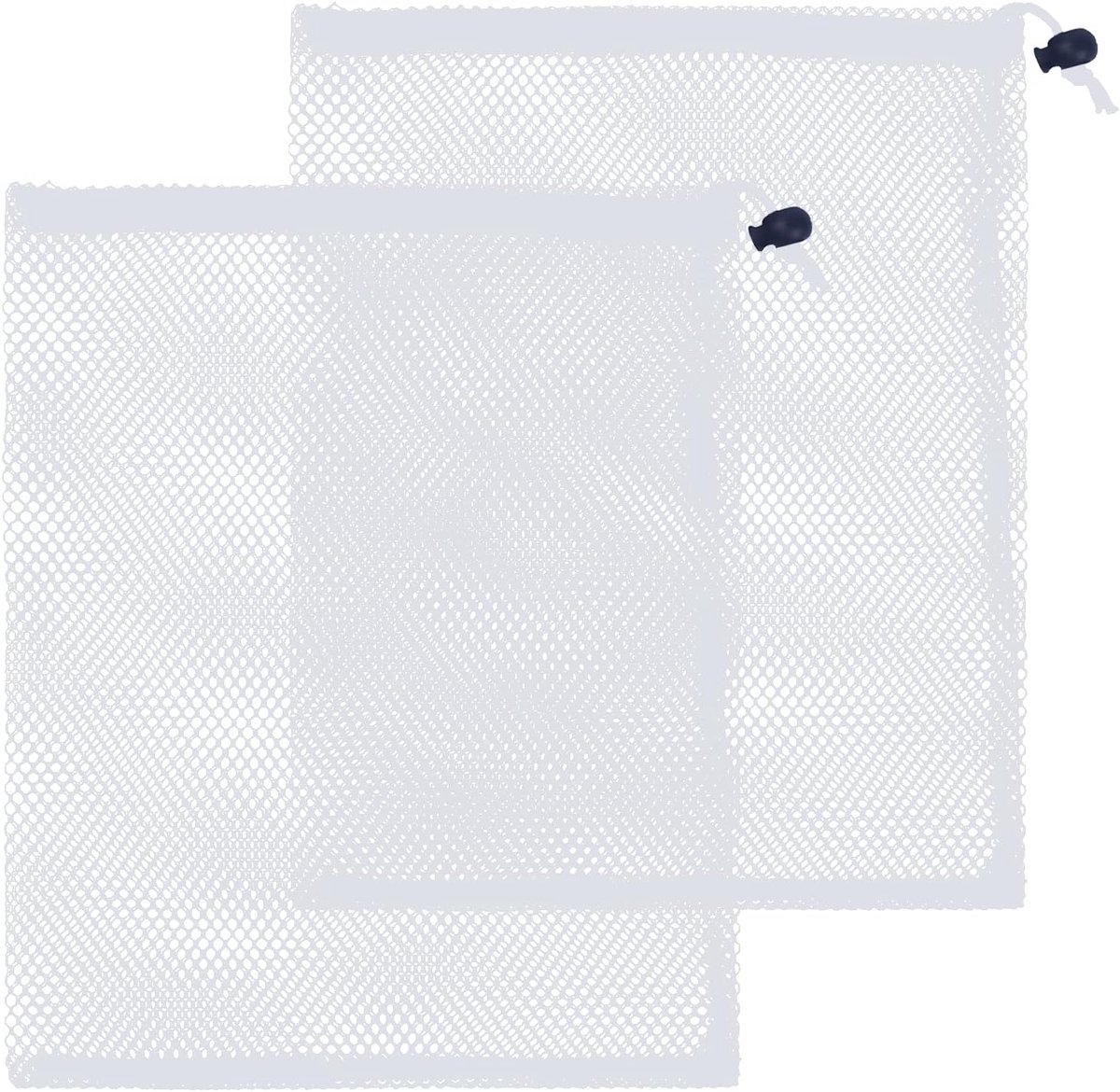 2 Mesh trekkoordtasjes, witte nylon netzakken, 20x30cm, trekkoordsluiting, multifunctionele opslag voor zwemmen, strand, zwembad, reizen, thuisgebruik