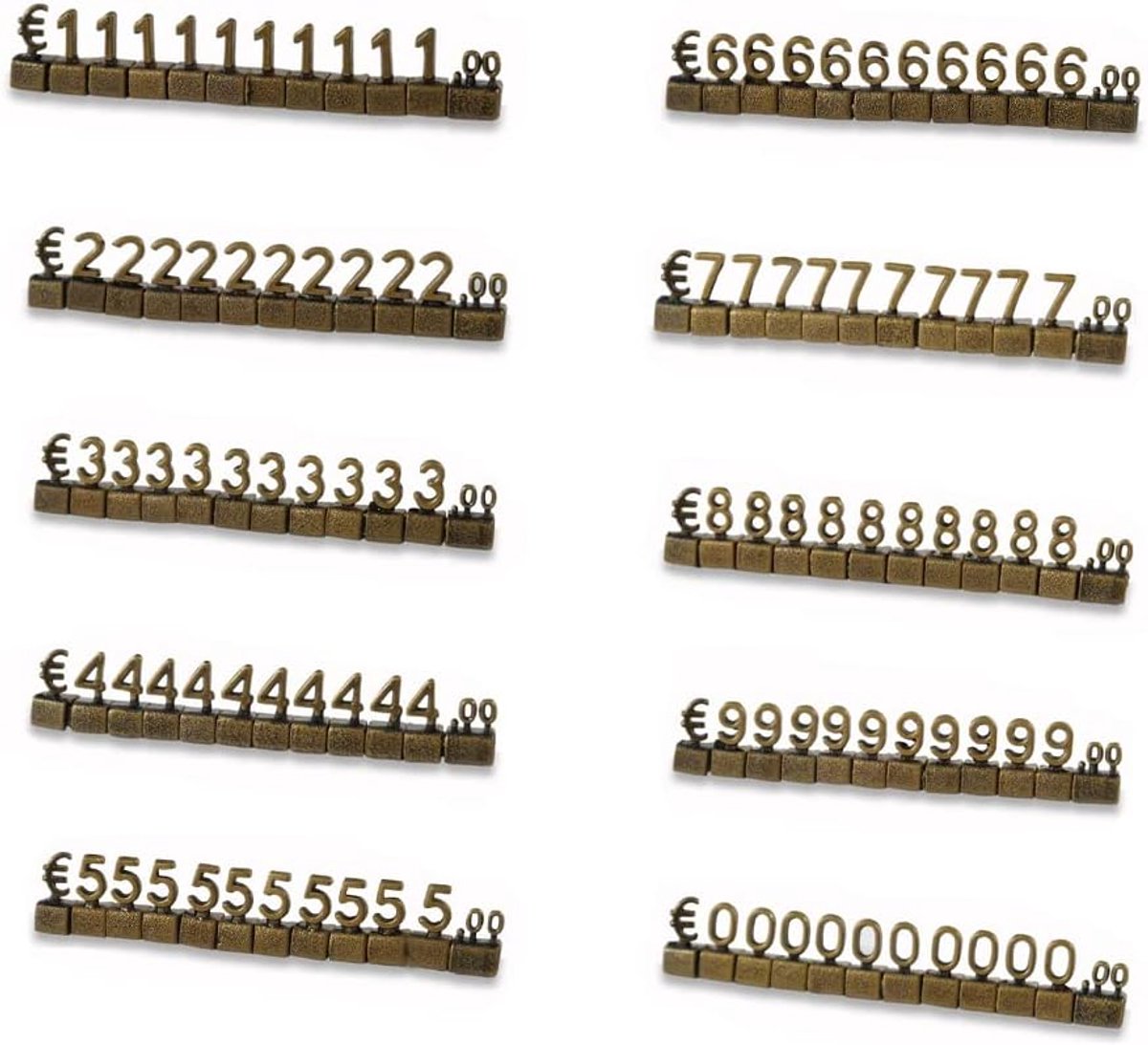 10 Sets Prijs Display Kubussen, Mini 3D Metalen Prijskaartjes, Verstelbare Verwijderbare Prijs Label Stand Block Kit voor Shop Prijs Display (Brons/EUR)