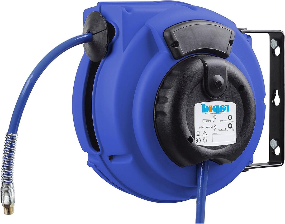 Slanghaspel - Automatische haspel Persluchtslang - Werkplaats organiseren - Automatische oprolfunctie - 8 meter - Blauw