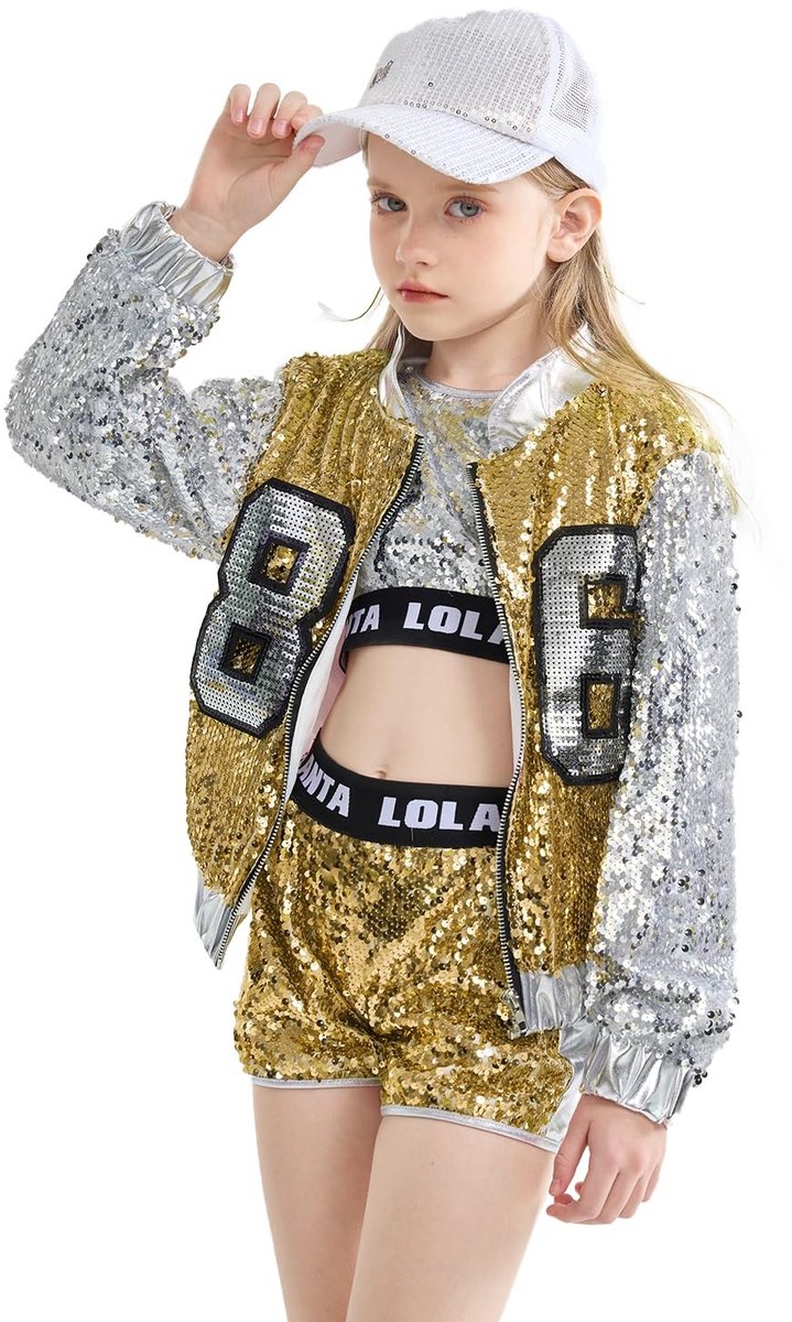 Omgoods - 4-delige Hip Hop Dansoutfit voor Meisjes met Sequins