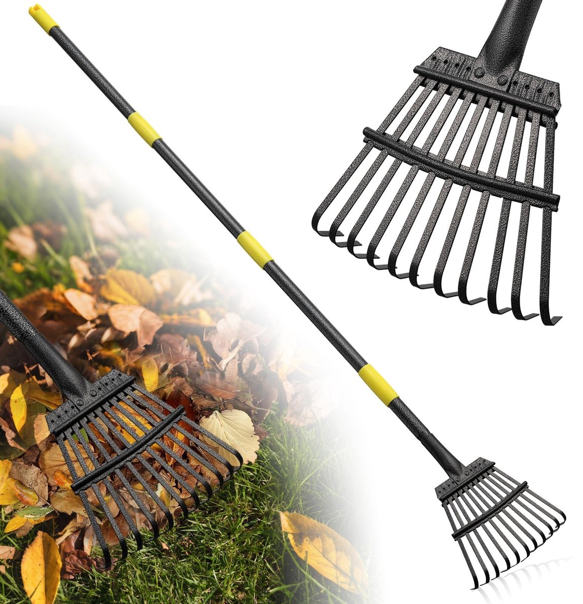 Omgoods - Tuinhark 150 cm met 11 Metalen Tanden en Verstelbare Stalen Handgreep