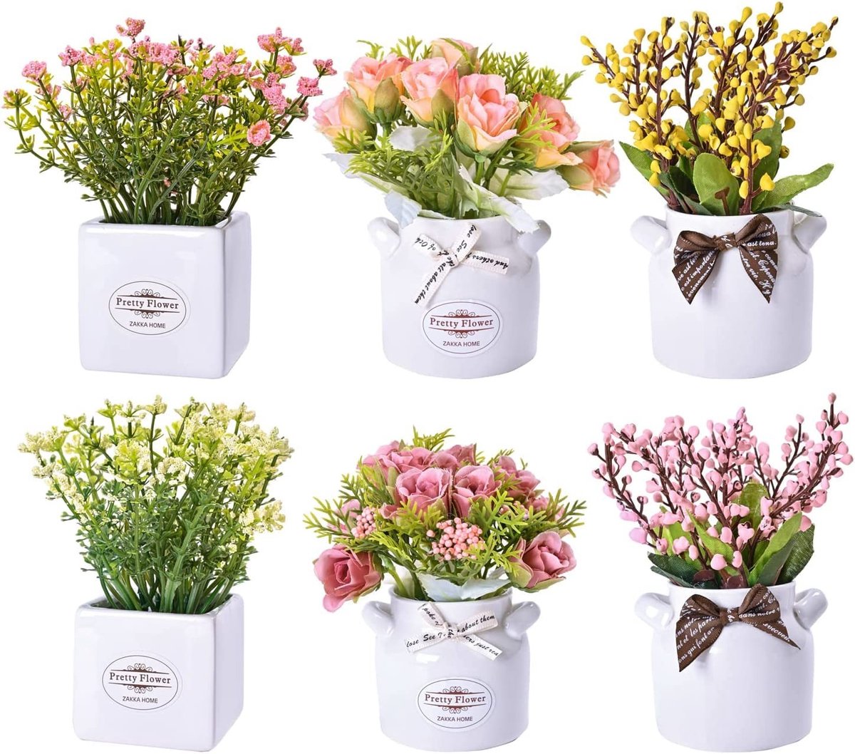 Omgoods - Set van 6 Kunstbloemen met Vazen voor Thuisdecoratie