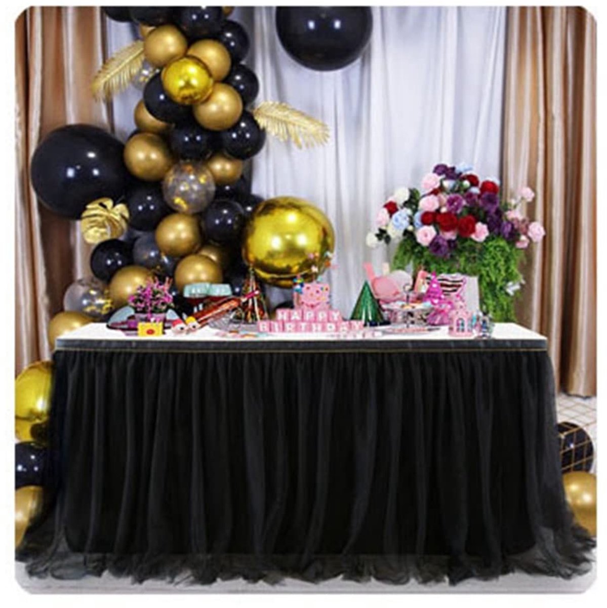 Omgoods - Tulle Tafelrok voor Bruiloften en Feesten 427 x 77 cm Zwart