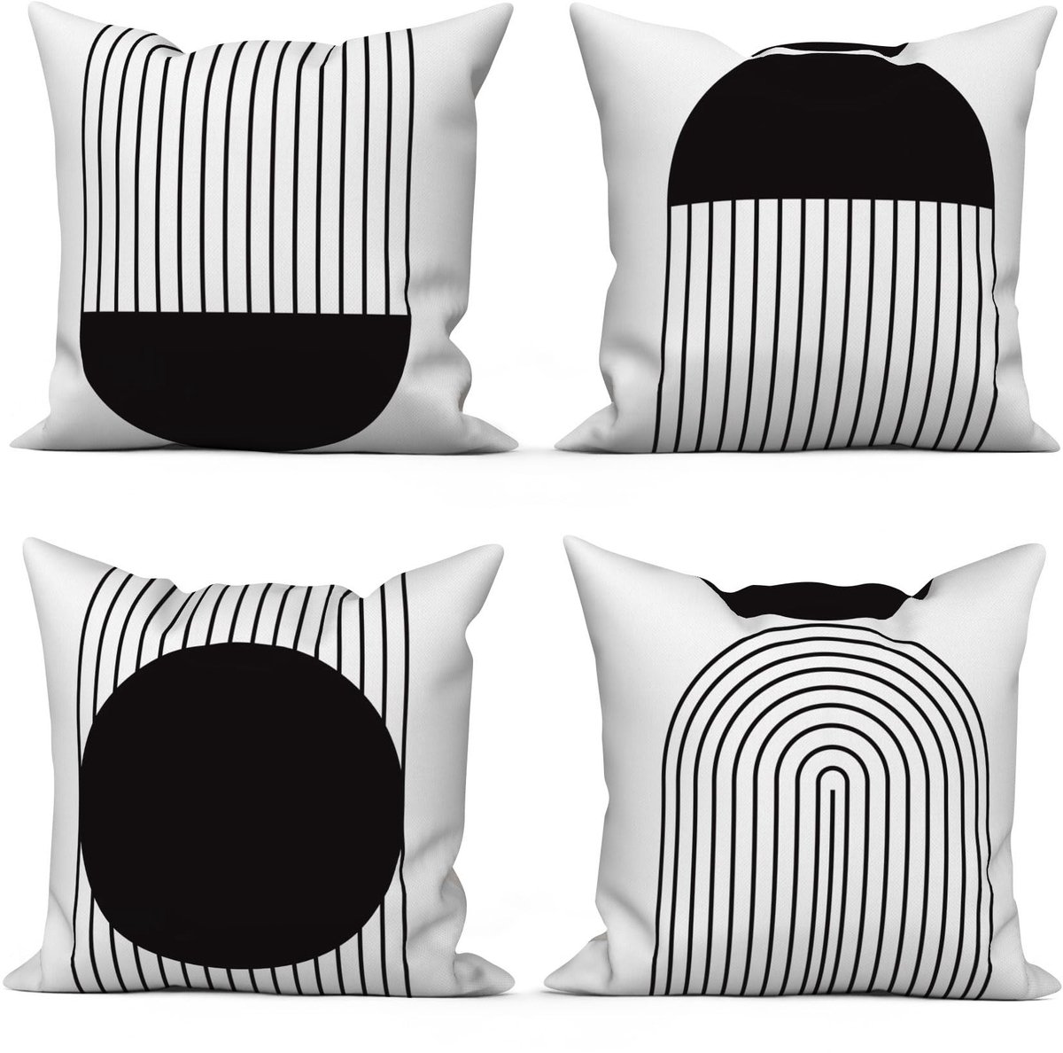 Omgoods - Set van 4 Kussenhoezen 40 x 40 cm met Bohemian Zwart-Witte Zon