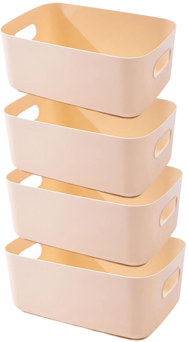 Omgoods - Plastic Opbergdoos met Handgrepen voor Keuken en Badkamer (Beige, 30×20×12cm)