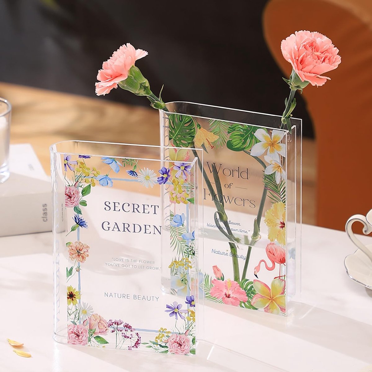 Omgoods - Set van 2 Boek Vazen voor Bloemen in Modern Design