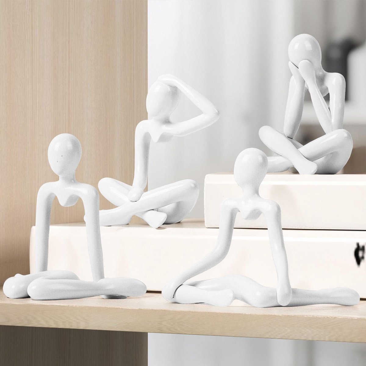 Omgoods - Set van 4 Abstracte Denkers Beelden voor Boekenplankdecoratie