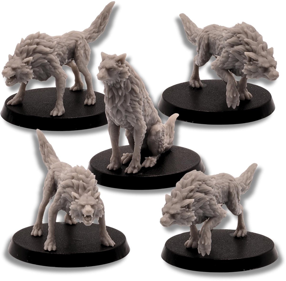 Omgoods - Set van 5 Fantasy Wolven Miniaturen voor Rollenspellen